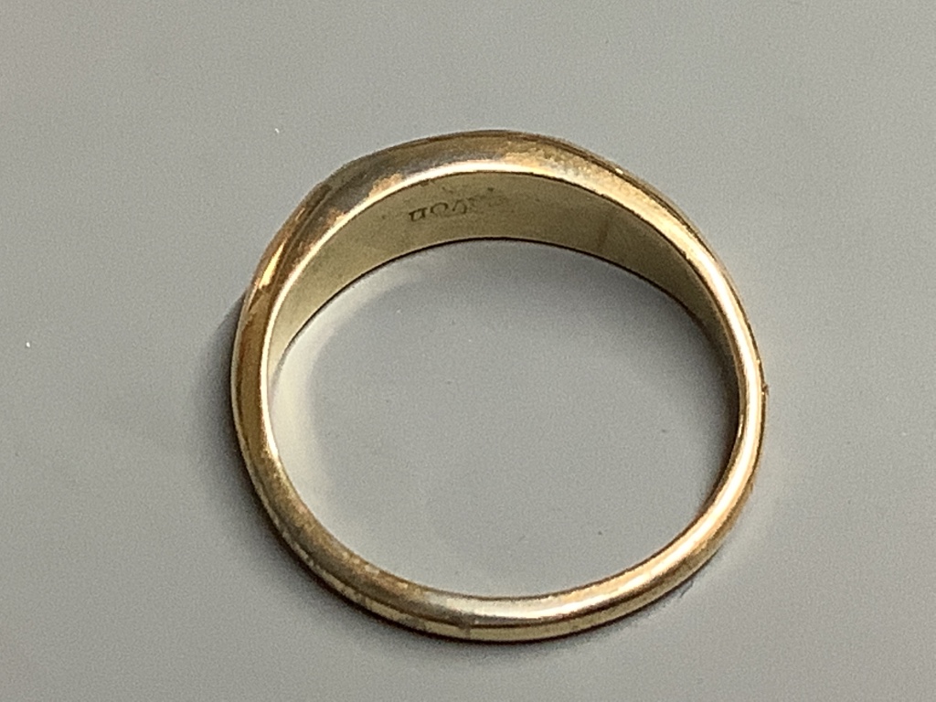 Two 18ct and diamond set rings, gross 5.7 grams and an enamelled ring (a.f.).